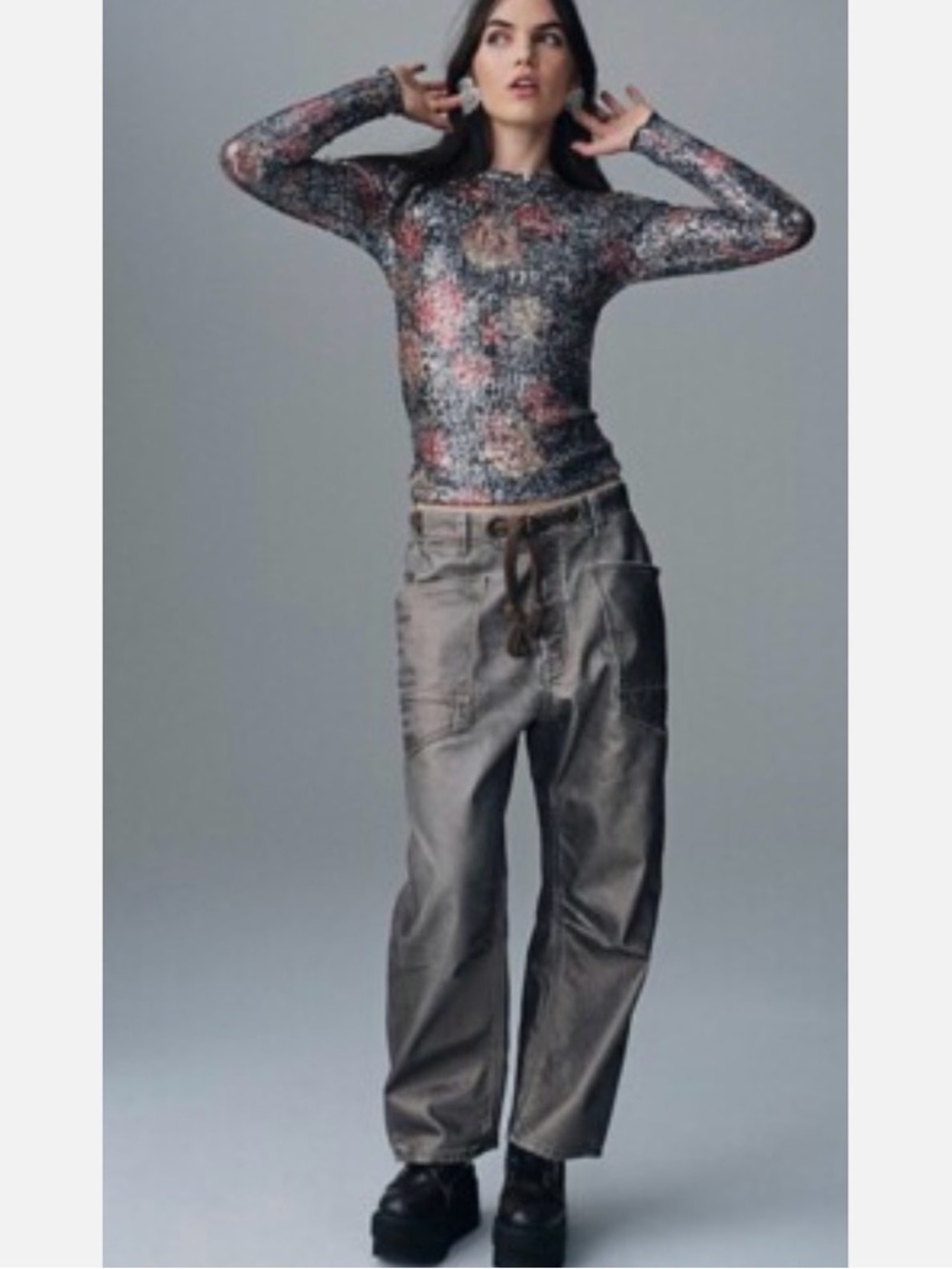 We The Free Metallic Barrel Jeans with Drawstring